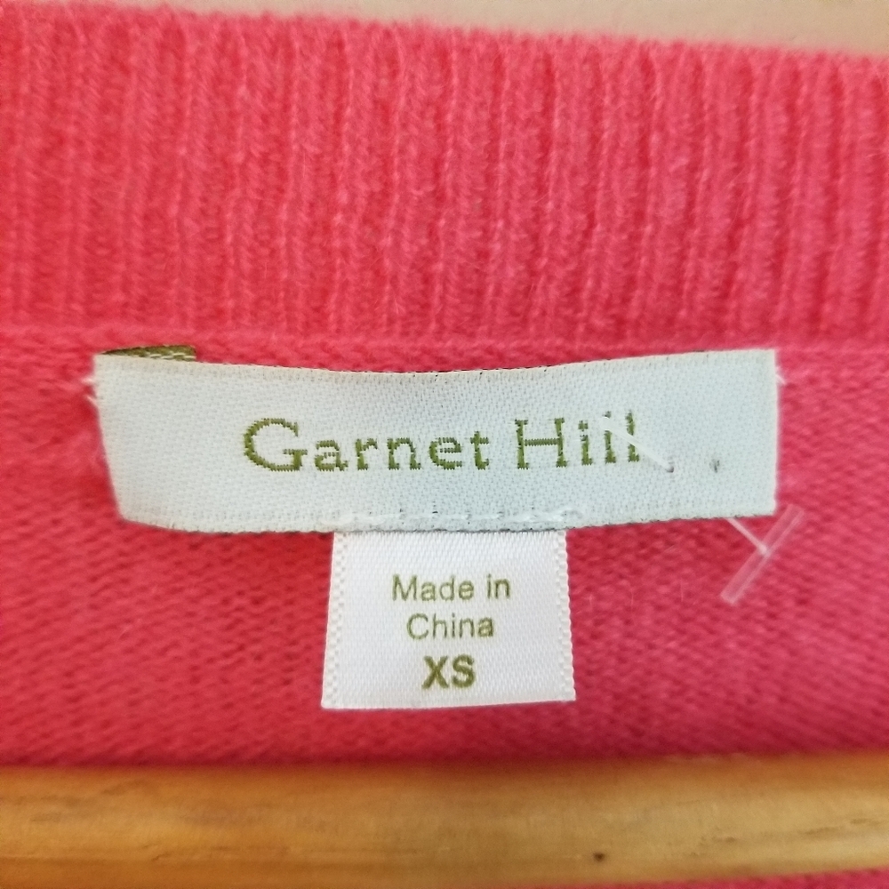 Garnet Hill Cashmere Sweater V Neck Sweater Pink Stripe Contrasting Cuffs XS - Picture 5 of 6
